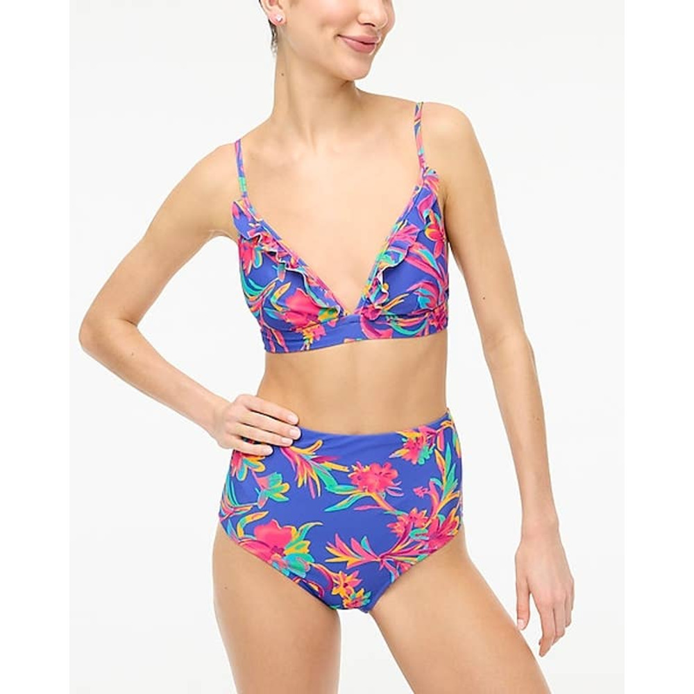 New J. Crew Factory Womans Sz 3X Bikini Set Blue Two Piece Stretch Floral NWT